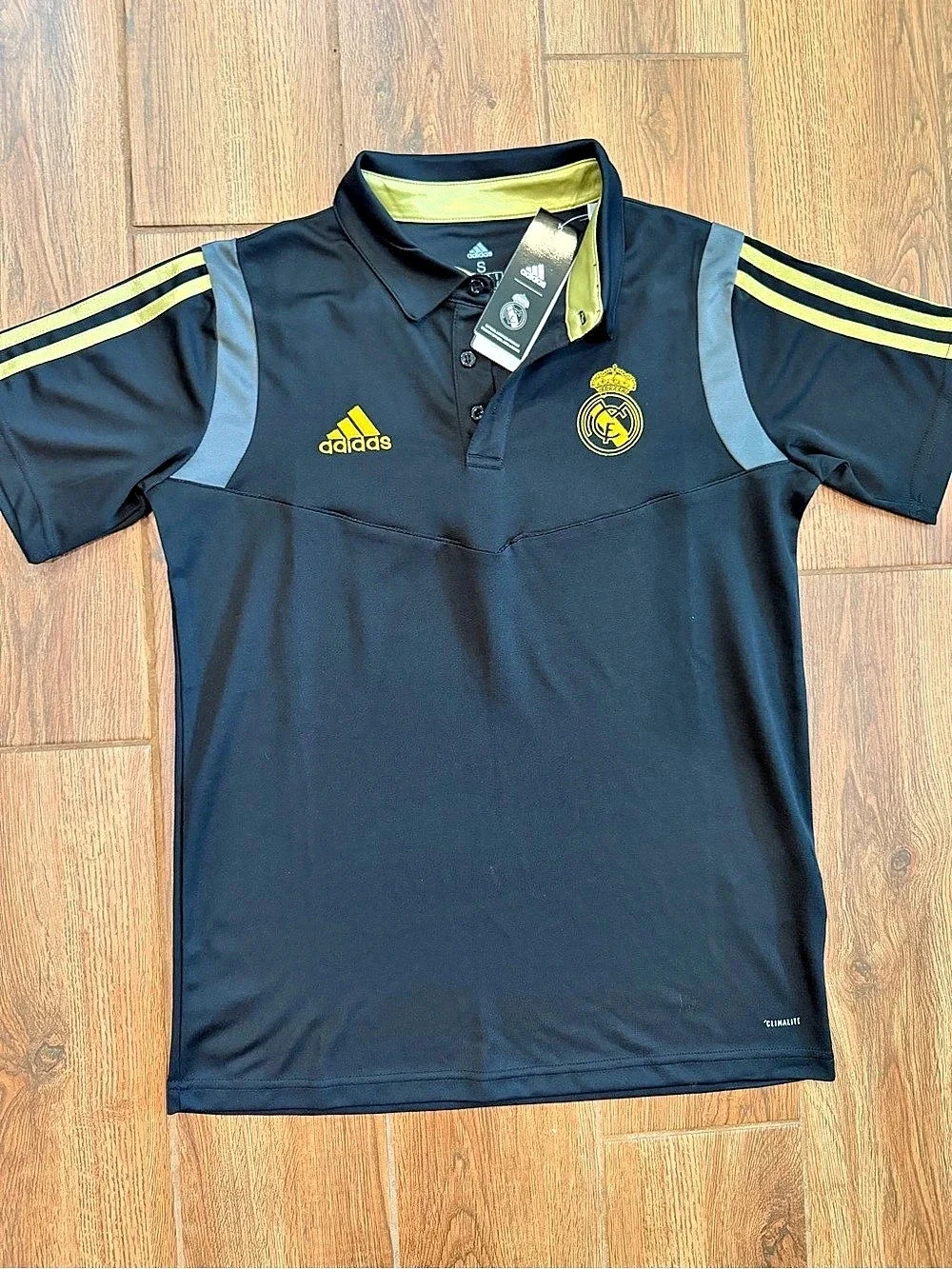 adidas Real Madrid jersey Soccer polo Black & Gold Size Small NWT